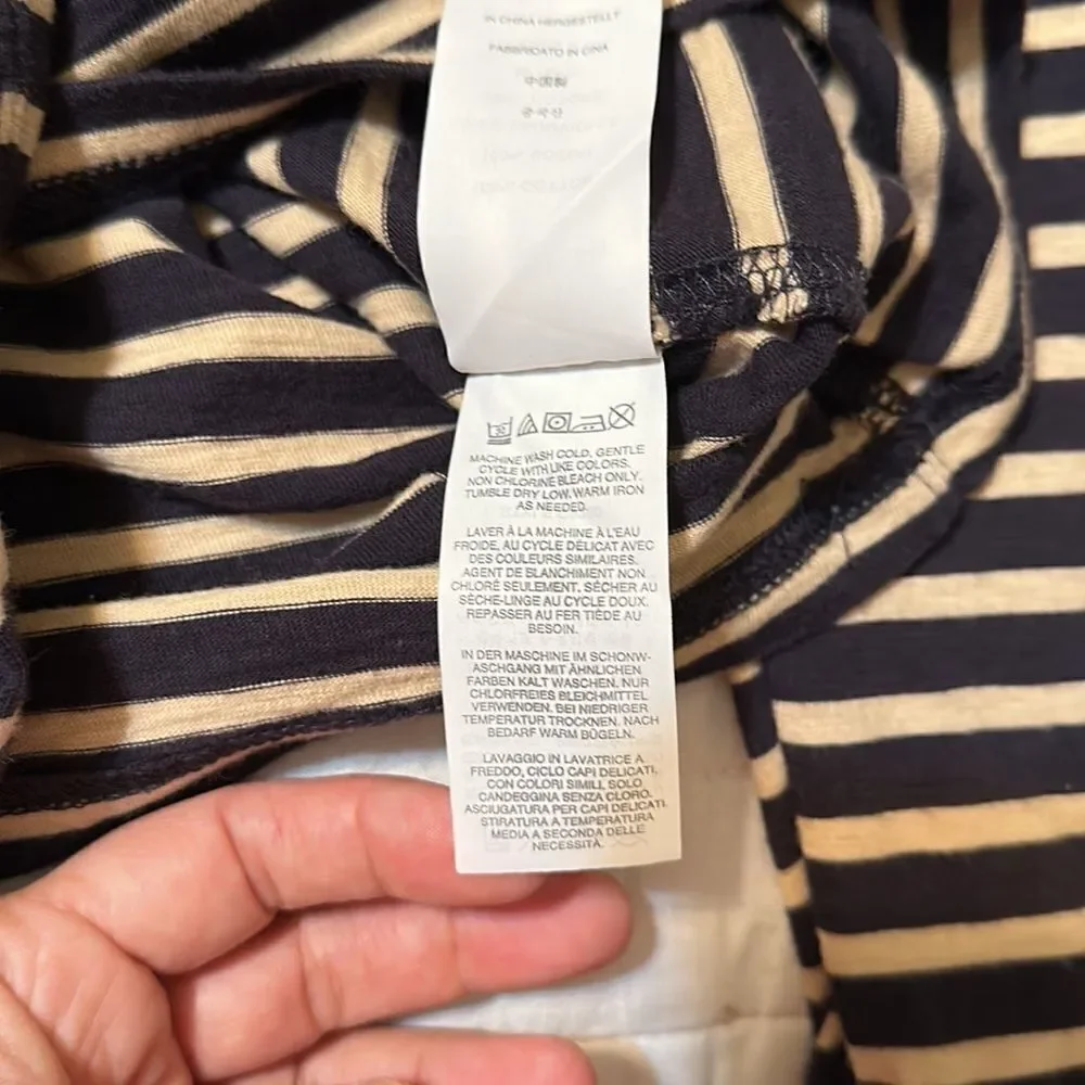 J. Crew S Authentic Knit Goods Navy Cream Striped Long Sleeve Crewneck Cotton T